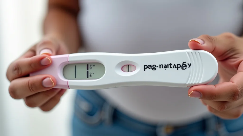 The image shows a close-up of a positive pregnancy test with two lines, explaining how pregnancy tests work simply.