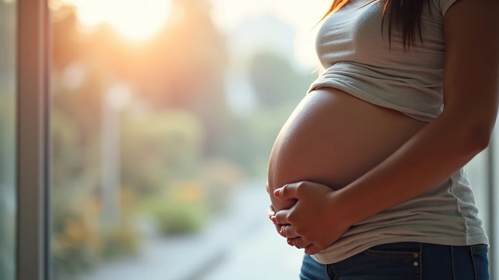 The image shows a stylized illustration of a pregnant belly and a growing fetus for Month Four Of Pregnancy Explained Simply.