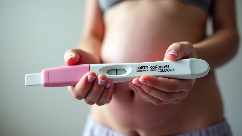 The image shows a negative pregnancy test stick with its result window clearly visible.