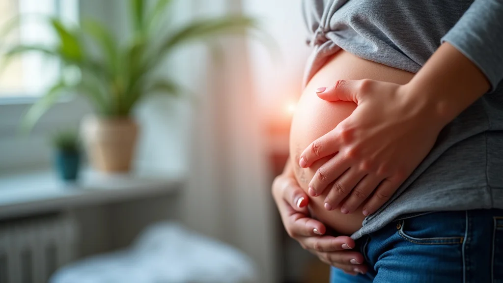 This image shows a pregnant belly with colorful ICD 10 codes overlayed for the normal pregnancy second trimester.