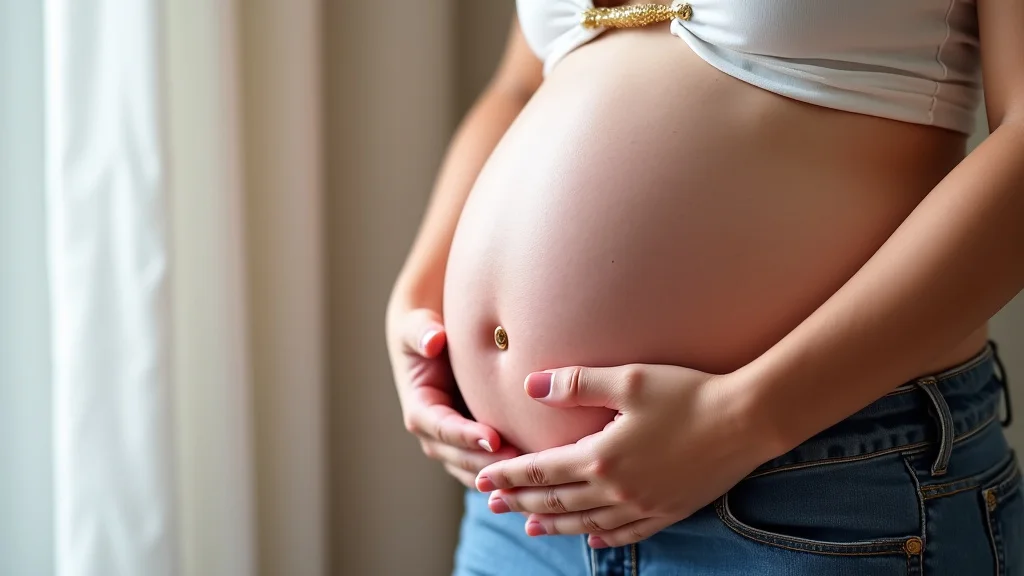 The image shows a stylized illustration of a developing embryo at five weeks, three days of pregnancy.