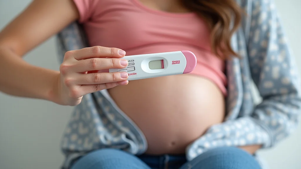 The image shows a pregnancy test displaying a faint positive line at 11 days past ovulation, illustrating the topic of testing too early.