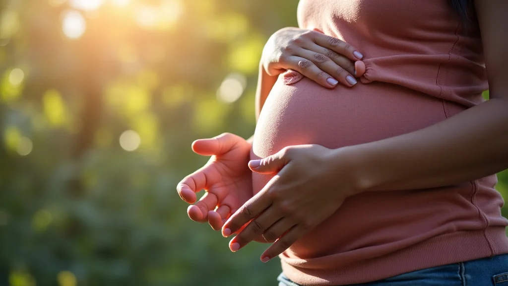 The image shows a pregnant person glowing, representing the Second Trimester Meaning in Tamil explained.