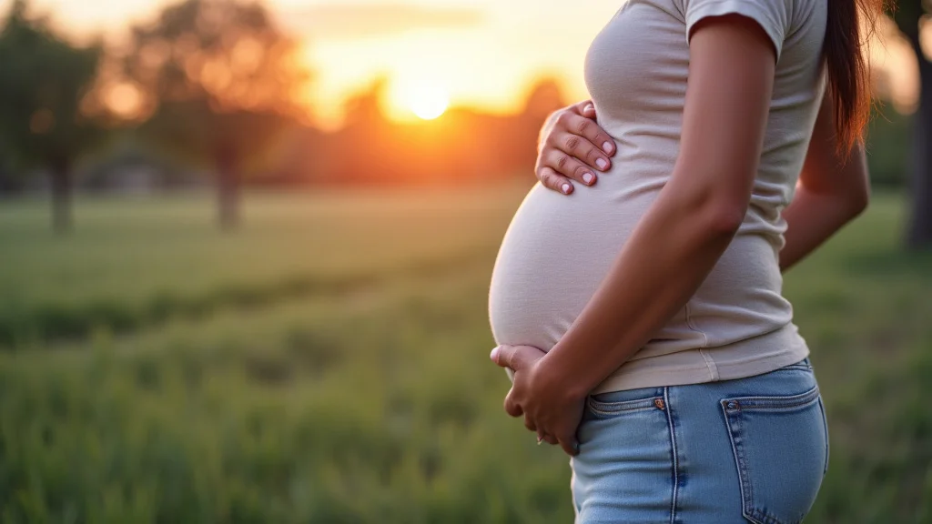 The image shows a pregnant belly, representing the second trimester of pregnancy definition.