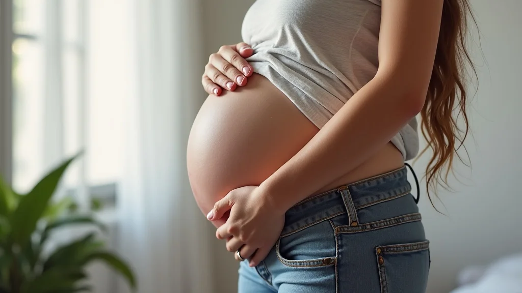 The image shows a woman holding a bottle of prenatal vitamins, highlighting simplifying one a day pregnancy.