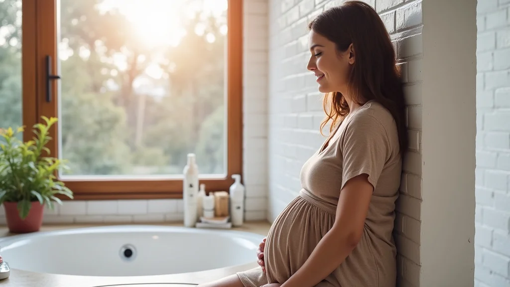 The image shows a relaxed pregnant person engaging with The Whoo Wellness Pregnancy Overhaul Blog Guide materials.