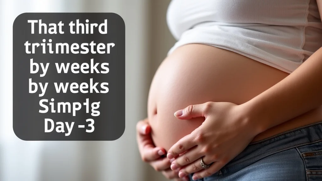 The image shows a visual guide explaining third trimester pregnancy by week for an info blog post.