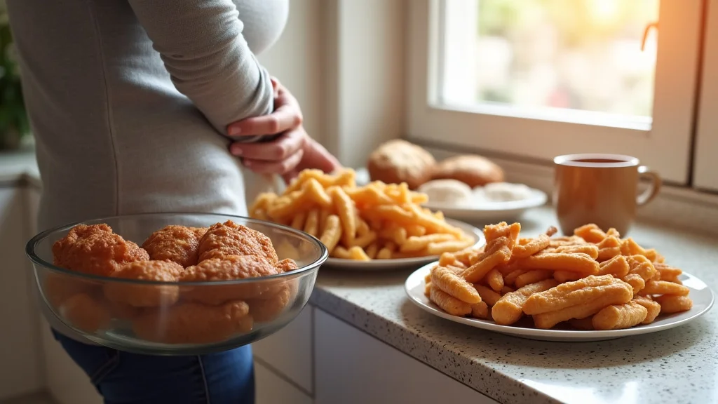 The image shows a variety of colorful foods, illustrating third trimester cravings explained simply.