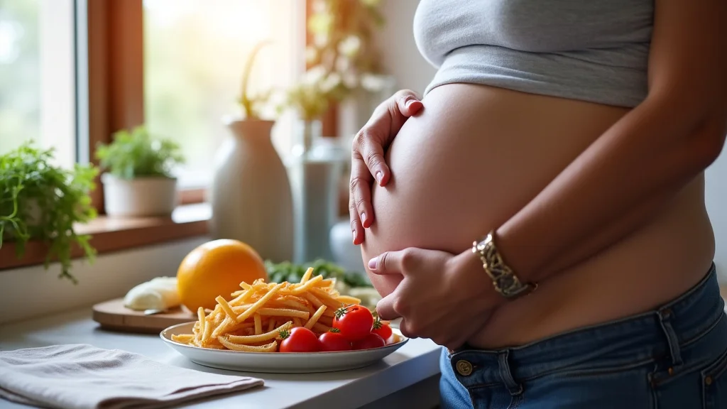 The image shows a pregnant person looking tired, illustrating third trimester loss of appetite explained.