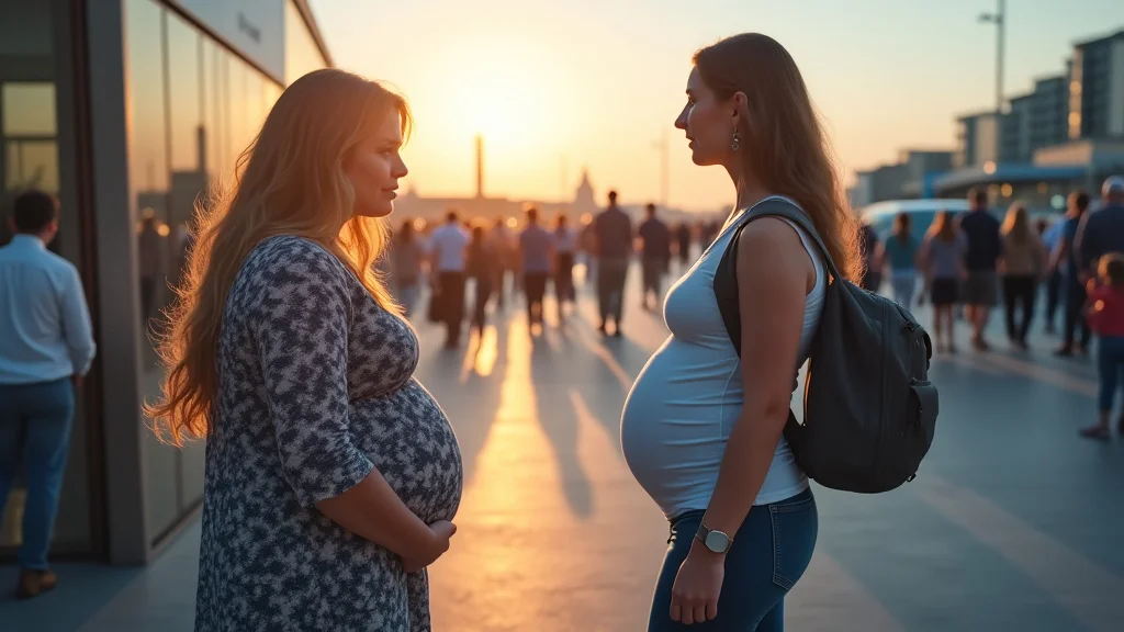 The image shows a pregnant woman sitting comfortably on a plane seat, preparing for third trimester travel.
