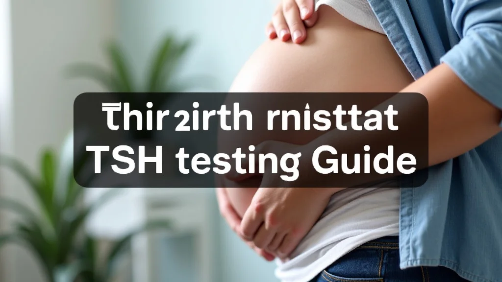 The image shows a healthcare professional reviewing a document about Third Trimester TSH Testing Guide.