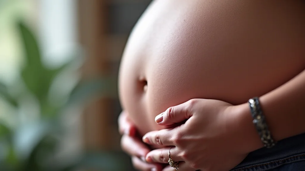 The image shows a pregnant person reading the Yahoo Pregnancy Week by Week Guide on a tablet device.