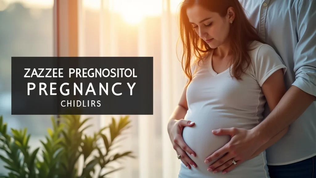 The image shows the Zazzee Pregnositol Pregnancy Support Guide with product packaging.